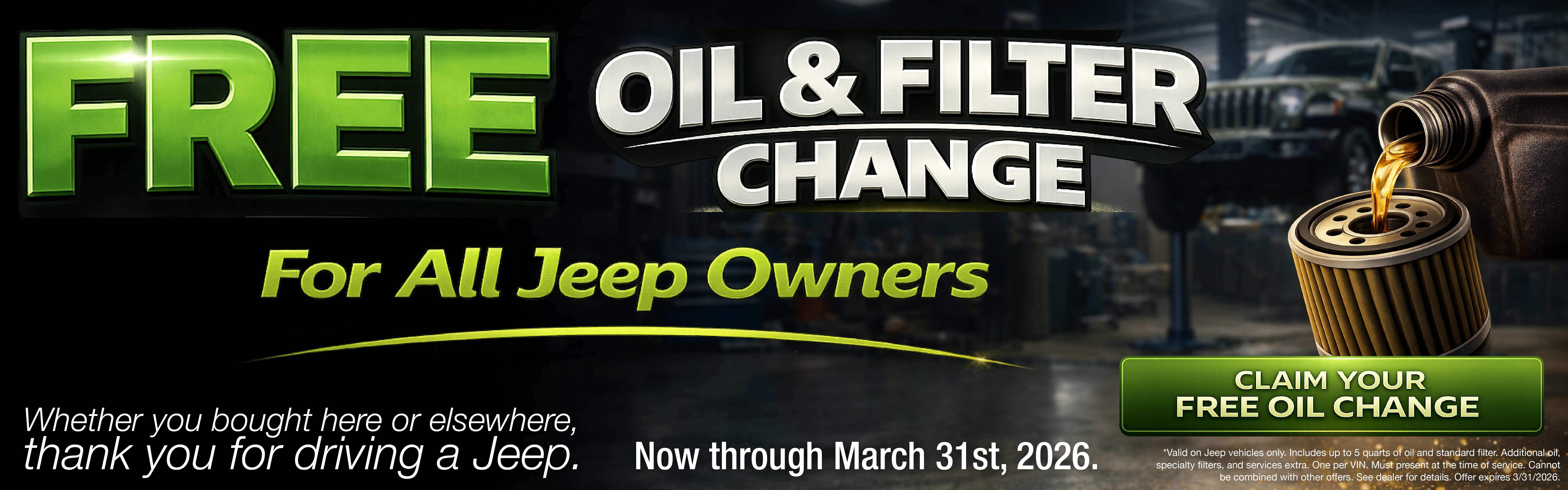 Schedule Your Free Jeep Oil Change!